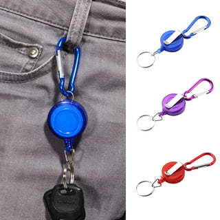 ELV Self Retractable ID Badge Holder Key Reel Heavy Duty 32 Inches Cord Carabiner Key Chain Keychain Hold Up to 15 Keys and Tools (2 Pack)