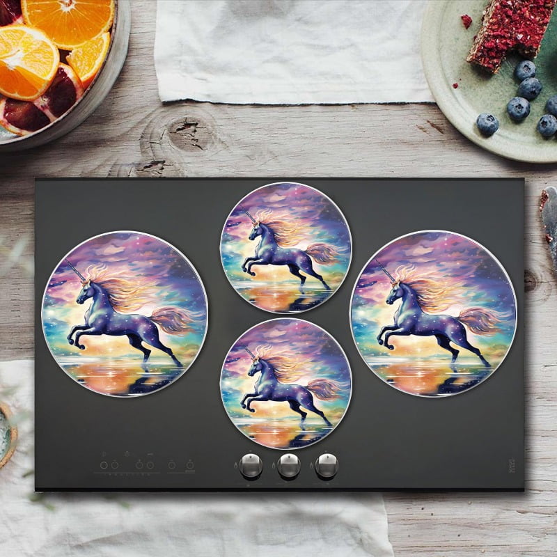 BaHomeck Electric Stove Burner Covers Set of 4,Round Metal Gas Stove Burner Covers 8 Inch and 10 Inch,Kitchen Decor,Majestic Unicorn Gracefully Leaping Over Shimmering Water