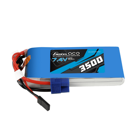 Gens Ace 3500mAh 2S 7.4V RX LiPo Battery Pack with JR and EC3 Plugs
