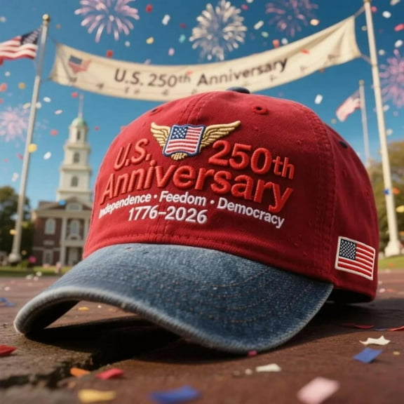 U.S. 250th Anniversary Hat, Retro Washed Adjustable Patriotic Cap, Army Edition, Flag Accent, Perfect Gift for 250th Anniversary Celebration, Red
