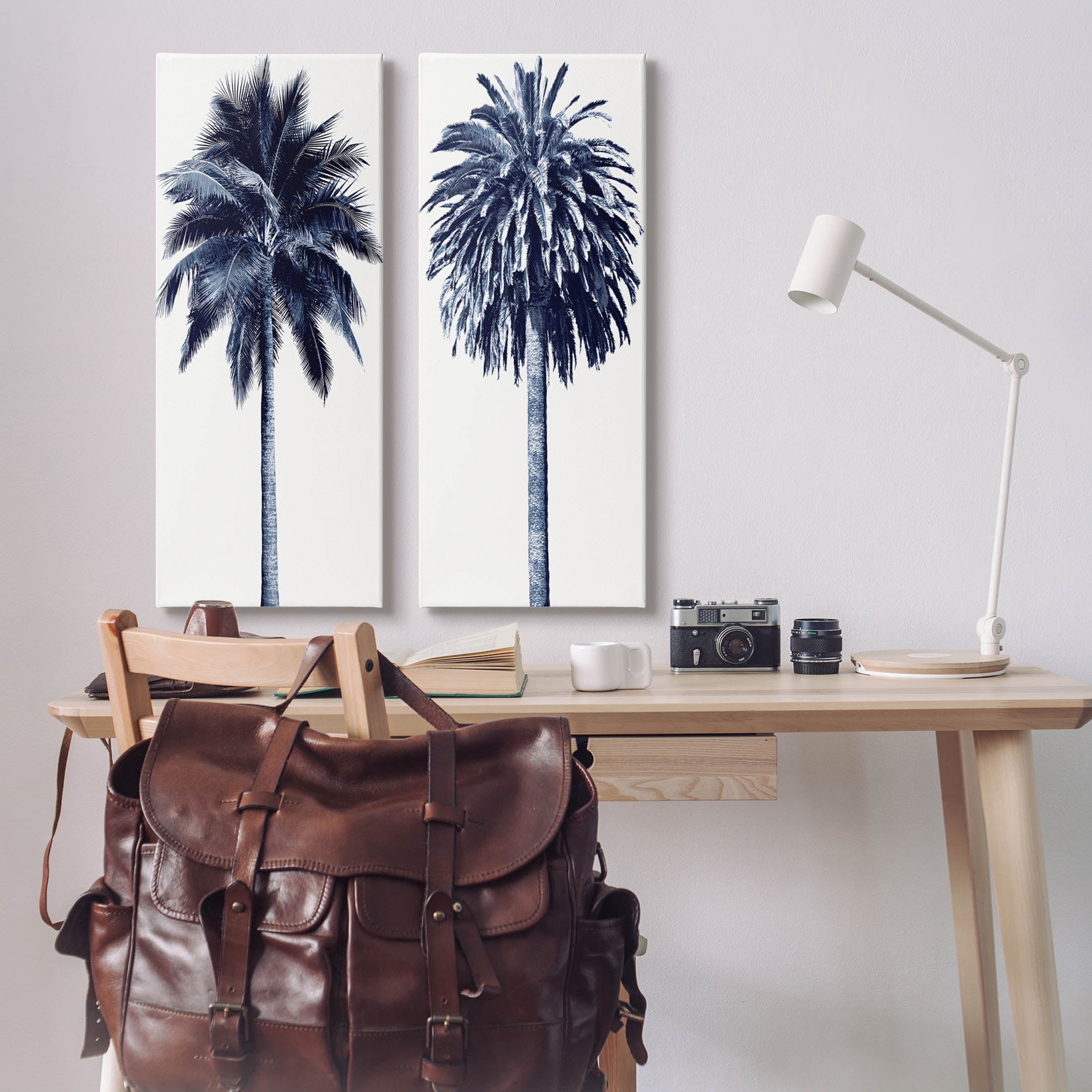Modern Summer Palms Detailed Nature Botanical & Floral Graphic Art Gallery Wrapped Canvas Print Wall Art, Set of 2