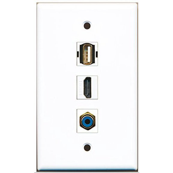 RiteAV - 1 Port HDMI 1 RCA Blue 1 USB A-A Wall Plate