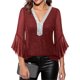 thumbnail image 4 of Ounisa Women's Ruffle 3/4 Sleeve Sparkly Tops Sequin V Neck Blouses Dressy Fall Shirts, 4 of 9