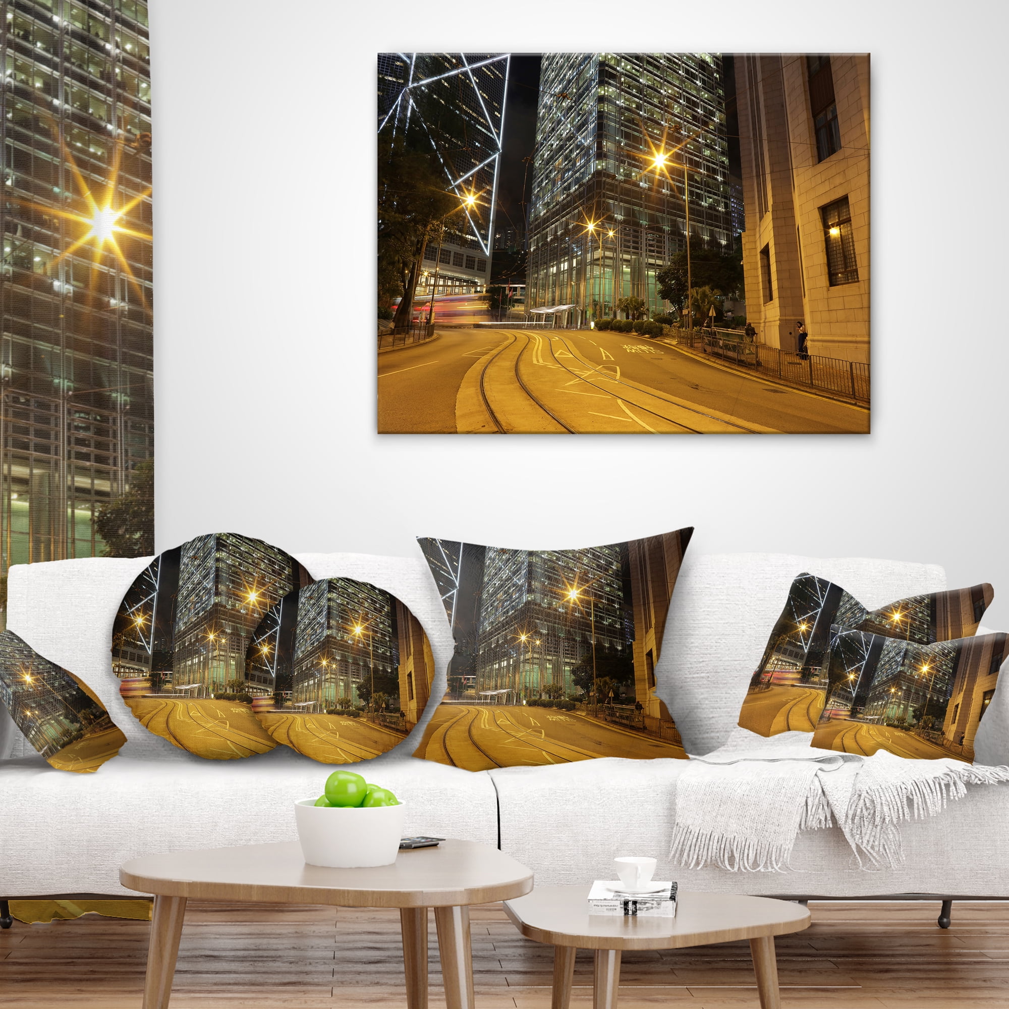 Designart Busy Traffic and City at Night - Cityscape Throw Pillow - 18x18