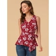 thumbnail image 2 of Top peplum envolvente Allegra K dobladillo asimétrico cintura cuello En V sin mangas mujer Borgo?a Blanco XL, 2 of 6