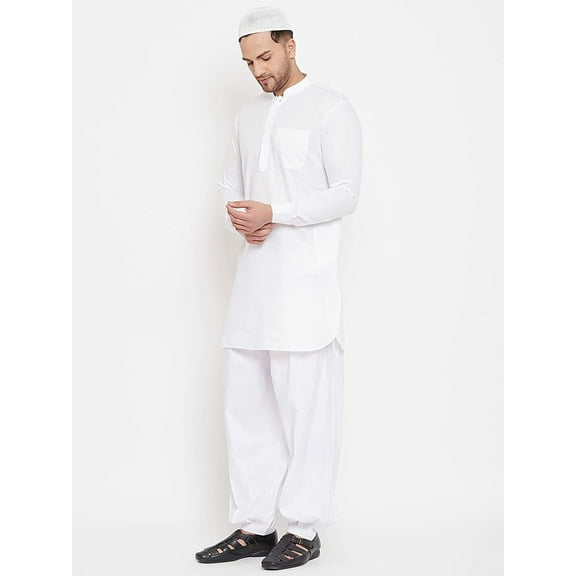 Mens Pure Cotton White EID Special Festive Kurta Pyjama Kurta Salwar Short Kurta