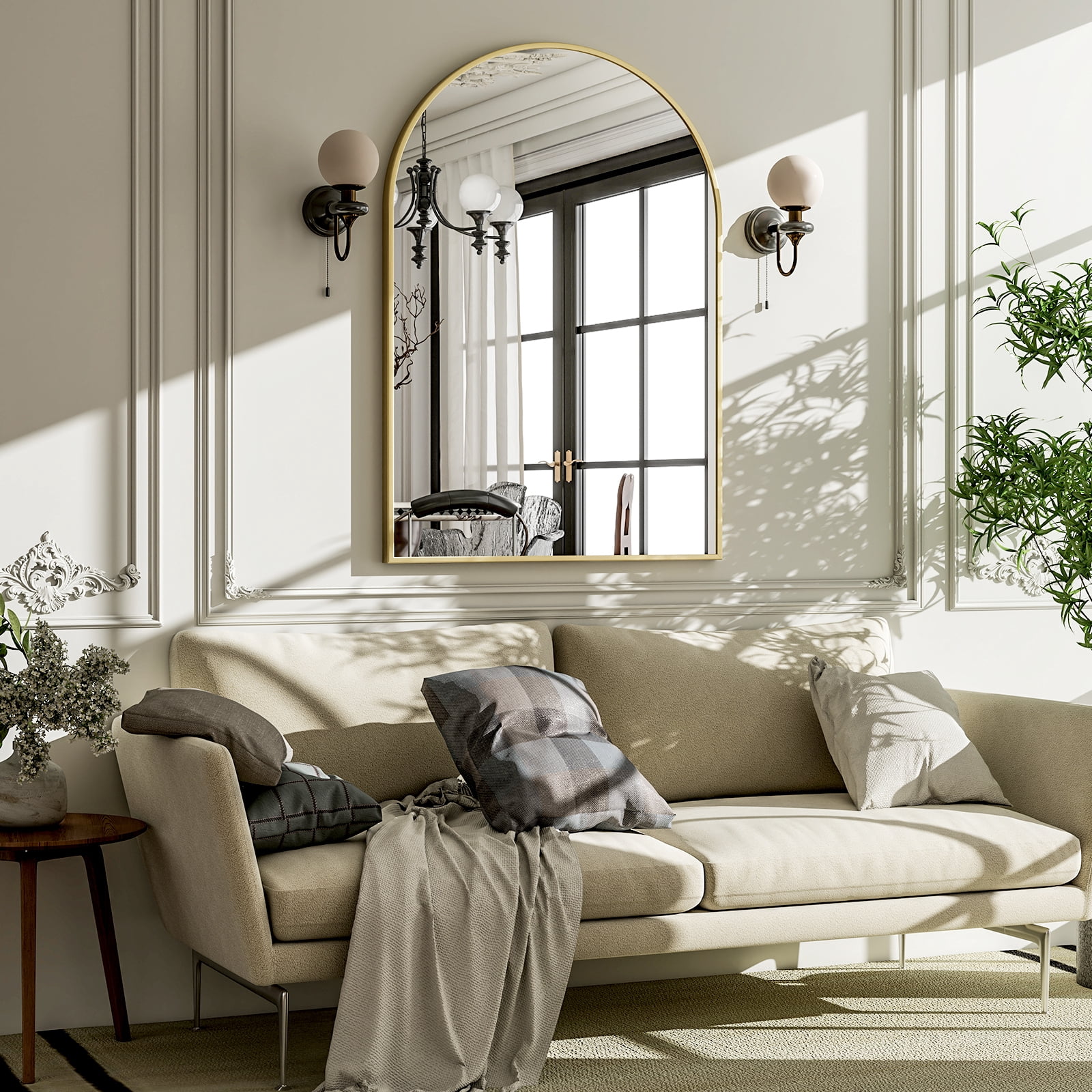 GRAHMCY 30"x40" Arched Bathroom Mirror Wall Mounted Vanity Hanging Mirror, Gold