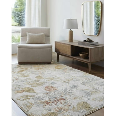 Hauteloom Ouida Living Room, Bedroom Area Rug - Farmhouse - Light Gray,Medium Gray,Mustard - 7'10" x 10'2"