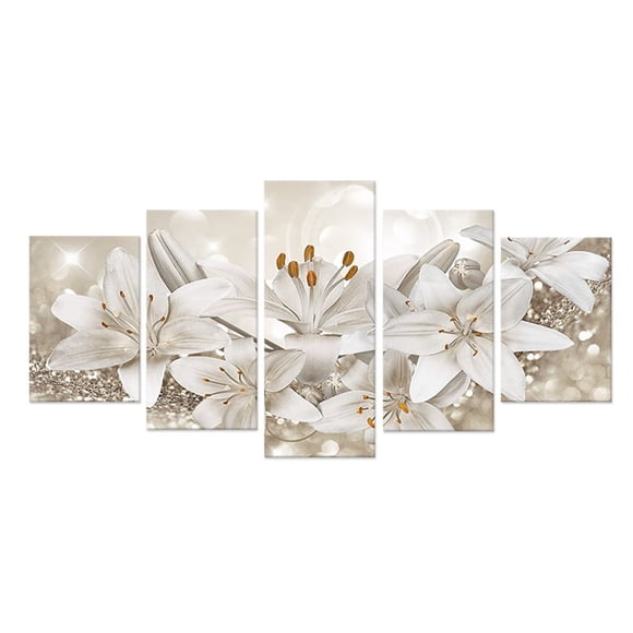 5-Piece Fashion Wall Art Canvas Painting - Golden Lily Flower Set | Modern Decorative Wall Paintings for Living Room, Bedroom | Frameless Flower Canvas Art for Home, Office, Hotel Decor