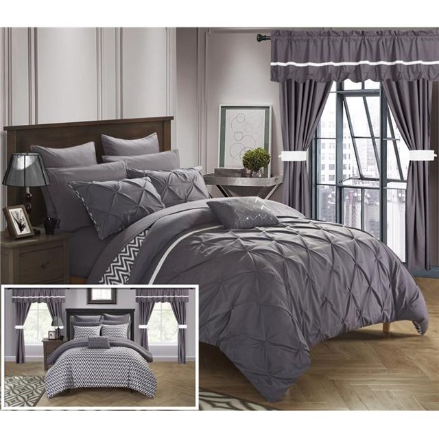 Chic Home CS0577-US Pince Plissée Conception Réversible Chevron Modèle Couette Ensemble avec des Draps, des Traitements de Fenêtre et des Oreillers Décoratifs - Prune - Très Grand - 20 Pièces
