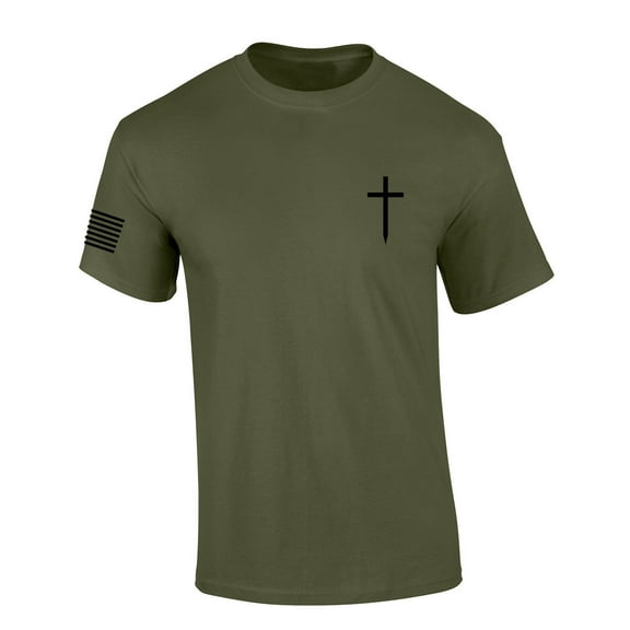 Mens Christian Shirt Faith Cross Crest American Flag Sleeve T-shirt Graphic Tee-Military Green-6xl