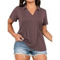 thumbnail image 3 of Womens Tops Plus Size Summer Collared Tunics Cute Short Sleeve Polo V Neck T Shirts Jujube Red 5XL, 3 of 6