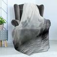 thumbnail image 4 of Moon Soft Flannel Fleece Throw Blanket, Misty Air in the Ocean Monochrome Picture with Full Moon Natural Imagery, Cozy Plush for Indoor and Outdoor Use, 60" x 80", Black Pale Grey White, by Ambesonne, 4 of 5