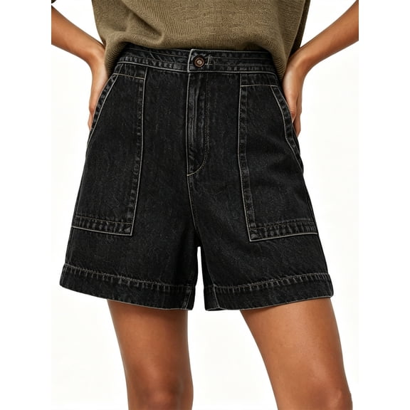 Summer Women High Waisted Casual Denim Shorts Denim Shorts Wide Leg Shorts with Pockets