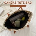 thumbnail image 4 of Bolso de mano para mujer, tela de lona a rayas, asa de PU, gran capacidad con cremallera MABOTO Negro, 4 of 7