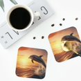 thumbnail image 4 of Vsdgher Sunset Dancing Dolphin A Leather Coasters for Drinks, Durable Drink Coasters 4 Set for Tabletop Protection, Luxurious Home Décor and Housewarming Gift ( {designName})Square, 4 of 6
