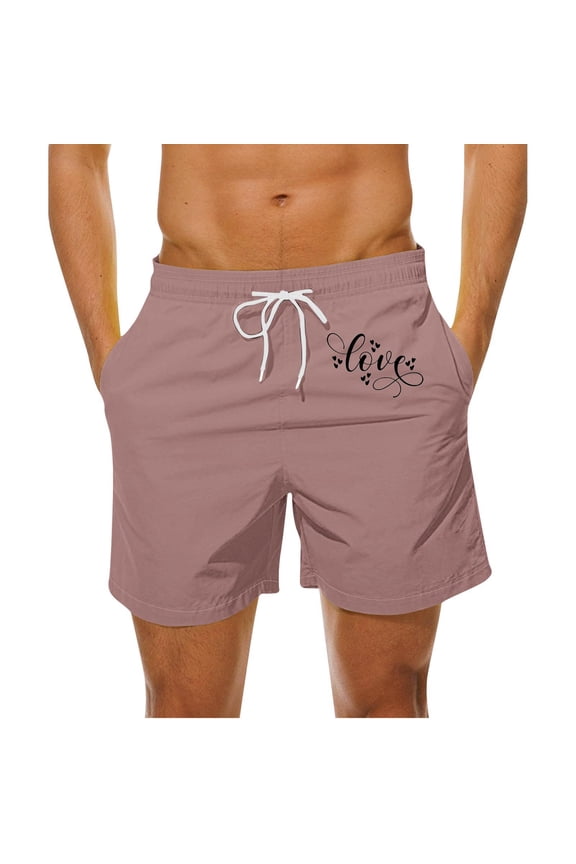 Mens Shorts Clearance Gym Shorts Men, Fashionable And Casual Men's Heart-Shaped Printed Drawstring Pocket Beach Shorts, S-5XL