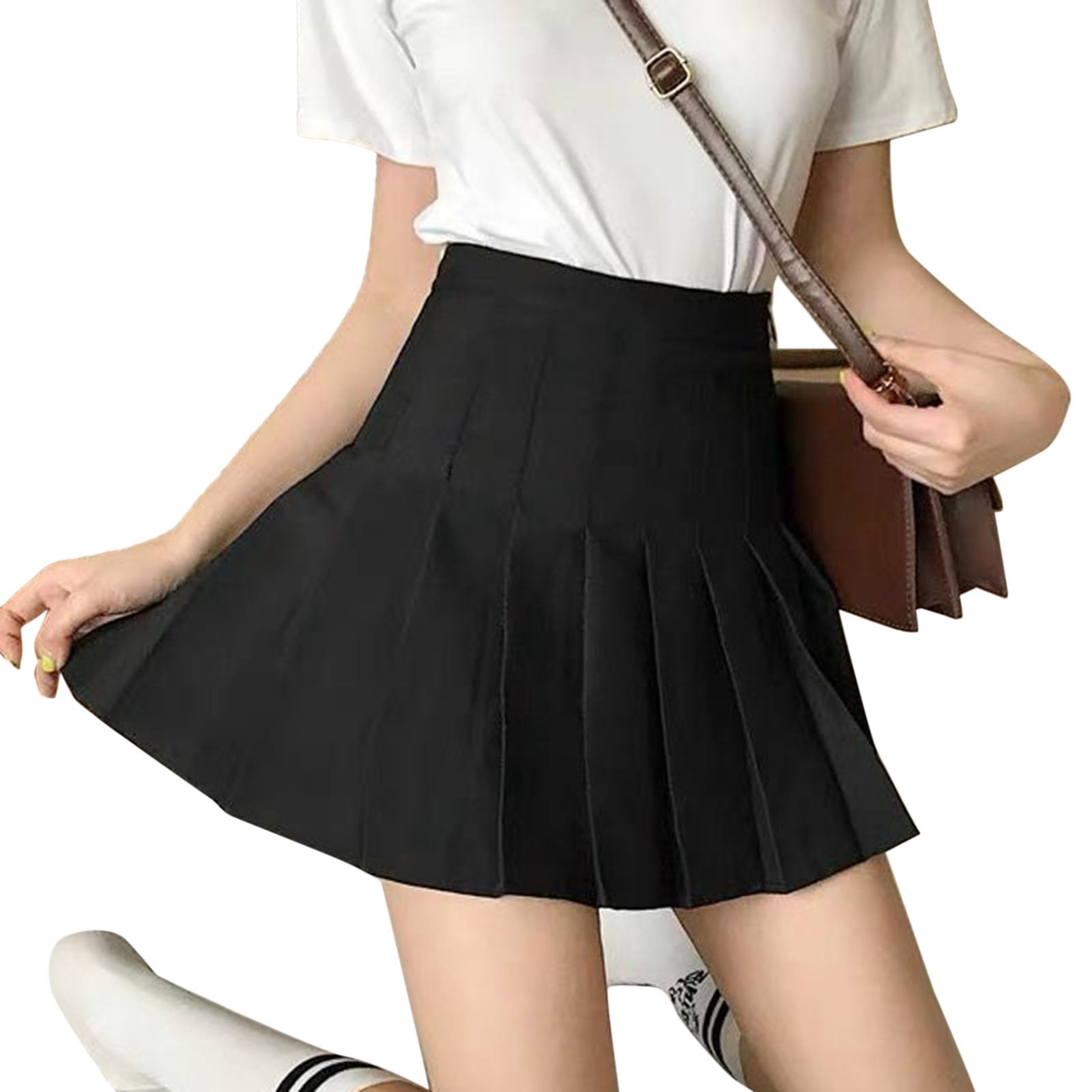 Female Skirt Solid Color High Waist Pleated Skirt Mini Dress Leisure Wear for Women