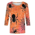 thumbnail image 5 of Sriper Halloween Themed 3/4 Sleeve Trendy Tops Women's Going Out Tees Loose Fit Pullover Basic Shirts Ladies Tops & Blouses Seasonal Orange 4X, 5 of 5