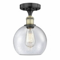 Innovations Lighting  Edison Athens - 1 Light 8" Semi-Flush Mount Black Antique Brass/Seedy