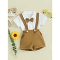 thumbnail image 3 of Bagilaanoe 2Pcs Newborn Baby Boys Overalls Shorts Set Short Sleeve Romper Tops + Suspender Short Pants 3M 6M 12M 18M Infant Gentleman Formal Clothes, 3 of 9