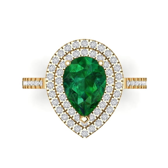 Halo Engagement Ring for Women - 2.48ct Simulated Emerald in 14K Yellow Gold Promise Ring