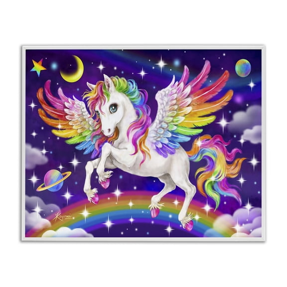 Stupell Industries Bohemian Outer Space Unicorn White Framed Giclee Art, 14 x 11, by Kayomi Harai