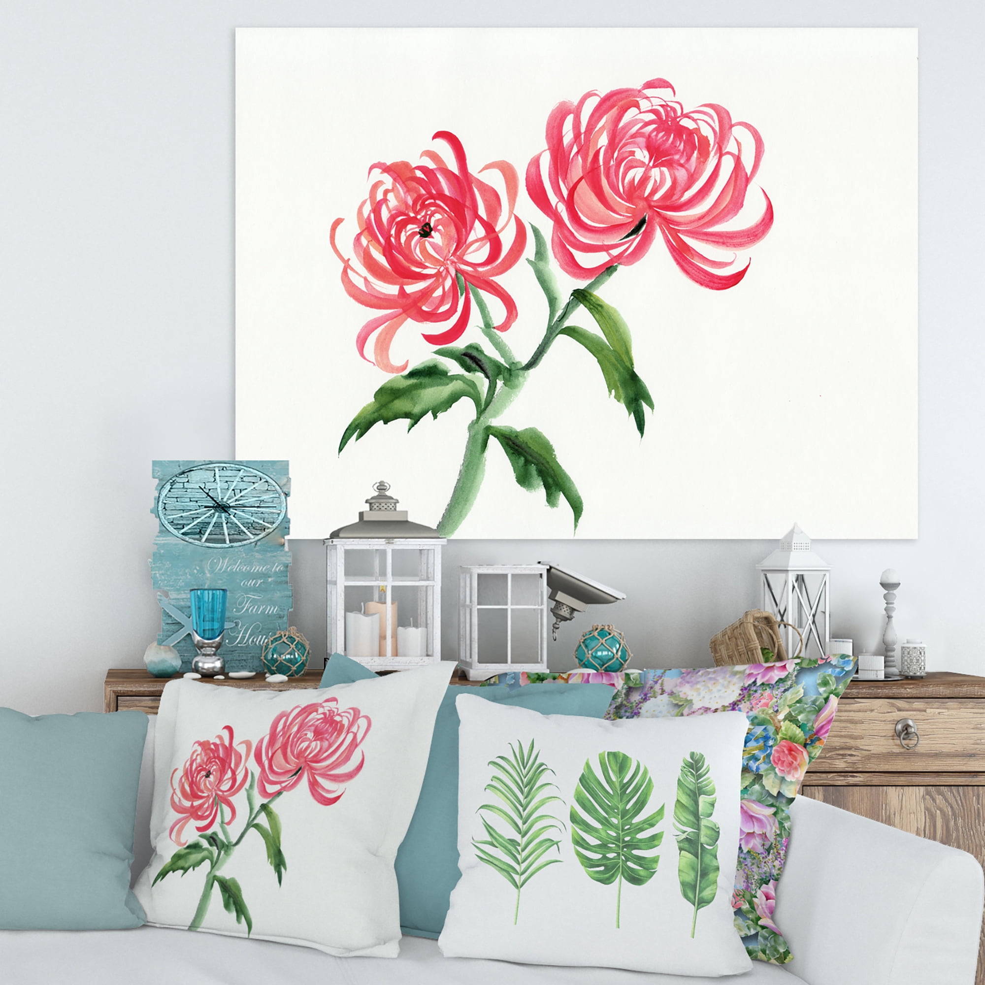 Ancient Purple Chrysanthemum Flower 12 in x 8 in Painting Canvas Art Print, by Designart