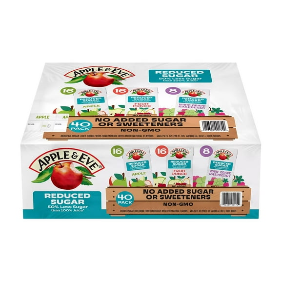 Apple & Eve Juice Reduced Sugar Variety Pack, 6.75 Fluid Ounce (Pack of 40)