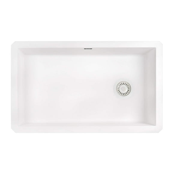 Ruvati 32 x 19 inch Granite Composite Undermount Single Bowl Kitchen Sink - Arctic White - Durable White Sinks for Modern Kitchens - Undermount Kitchen Sink Design - RVG2033WH