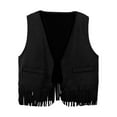 thumbnail image 2 of Girls Denim Fringe Vest Boho Western Style Sleeveless Top Casual Summer Outfit for Kids Age 3-12, 2 of 3