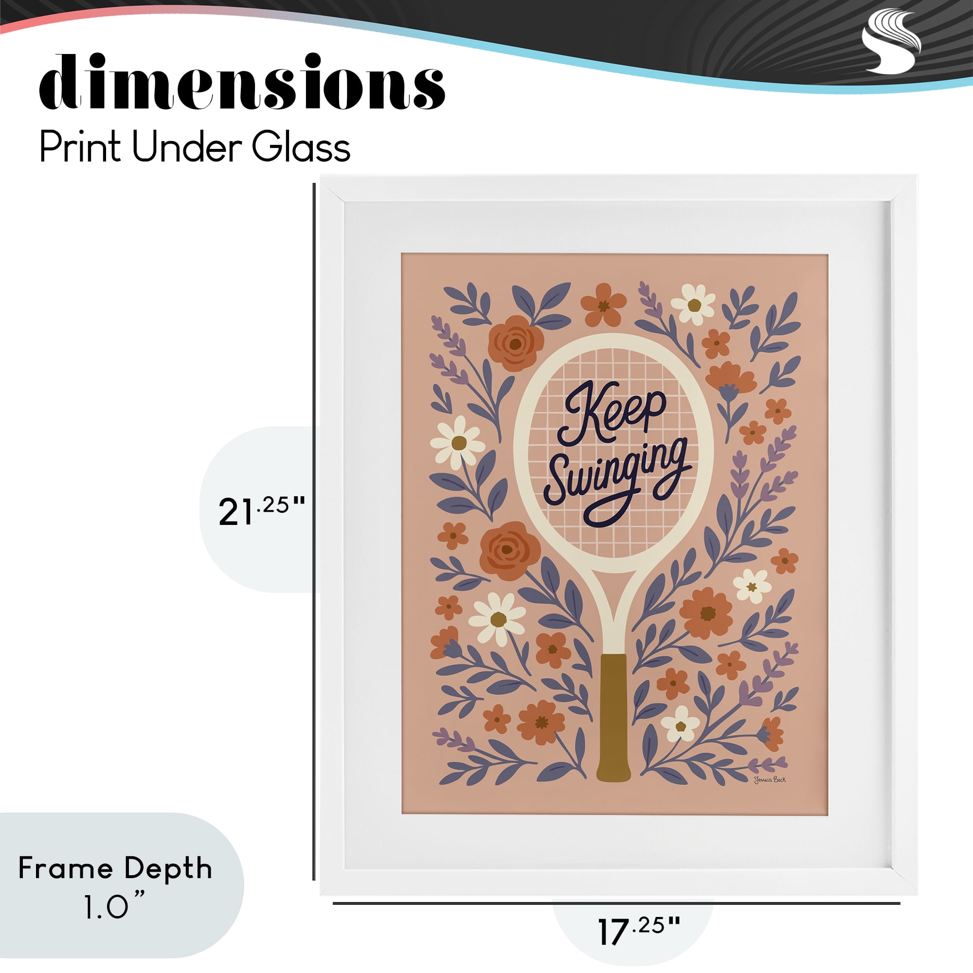 Stupell Industries Keep Swinging Floral Tennis White Framed Print Under Glass, design by Jessica Beck