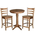 thumbnail image 3 of 3-piece Solid Wood Counter Height Dining Set with 30'' Round Pedestal Table and 2 Emily Ladder Back Stools in Distressed Oak by International Concepts, 3 of 4