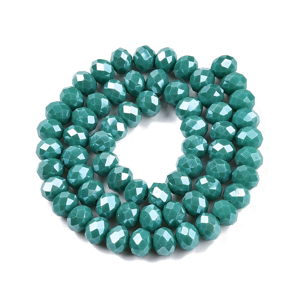 20 strand Electroplate Glass Beads Strands Pearl Luster Plated Faceted Rondelle Light Sea Green 8x6mm Hole: 1~1.4mm 64~65pcs/strand 40~41cm