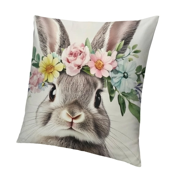 Patifu Happy Easter Throw Pillow Covers  Spring Cute Bunny Rabbit Watercolor Floral Cushion Case Square Spring Easter Themed Throw Pillows Case for Party Sofa Couch Bed Bench Outdoor 12x12in