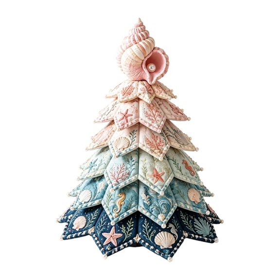 Ocean Christmas Tree Quilt Kit Diy For Adult Pre-Cut Patchwork Fabrics, 4D Stacked Structure, Christmas Tree For Indoor Festive Table Decor