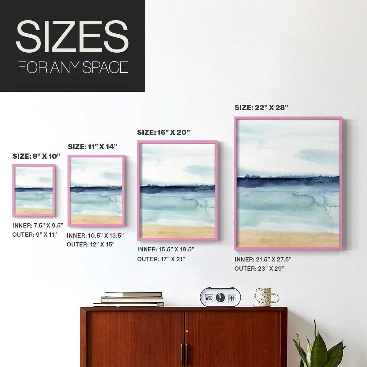 Watercolor Ocean Horizon I Framed Print in Pink Solid Wood 8 x 10 Framed Print