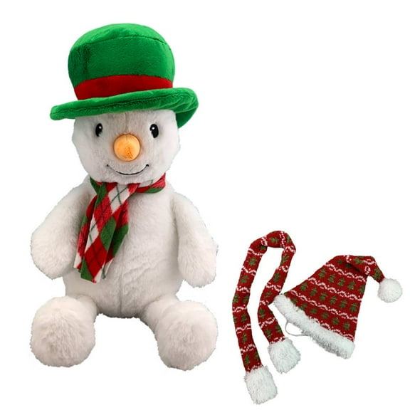 Frostbite The Snowman 16 Inch Plush Toy with Festive Knit Hat & Scarf Combo Soft Stuffed Snowman for Christmas Decor