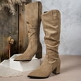 thumbnail image 4 of Xfvqtps Knee High Boots for Women Zipper Back Chunky Low Heel Pointed Toe Suede Tall Boots, 4 of 8