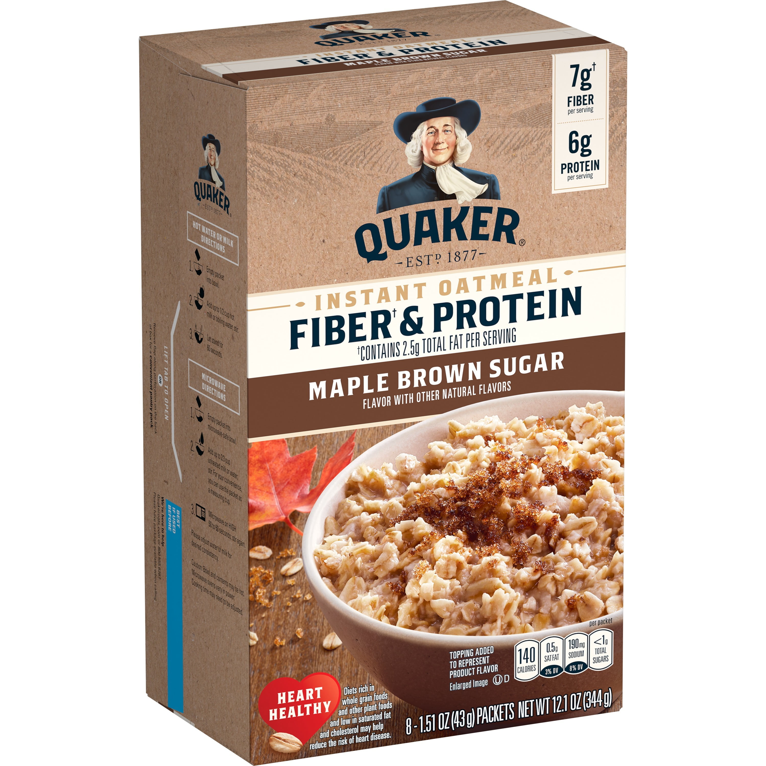 Quaker Weight Control Oatmeal Fiber Protein Maple Brown Sugar 8 