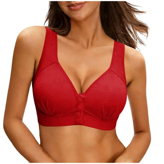 IFNWSV Back Smoothing Bras for Women Solid Color Front Closure Open Back Seamless Push Up Daily Bra Red 46D