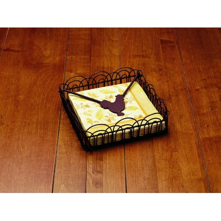 Antique Rooster Antique Primitive Vintage Iron Brown Rooster Luncheon Flat Paper Napkin Holder for 6x6 Napkins or Similar ()