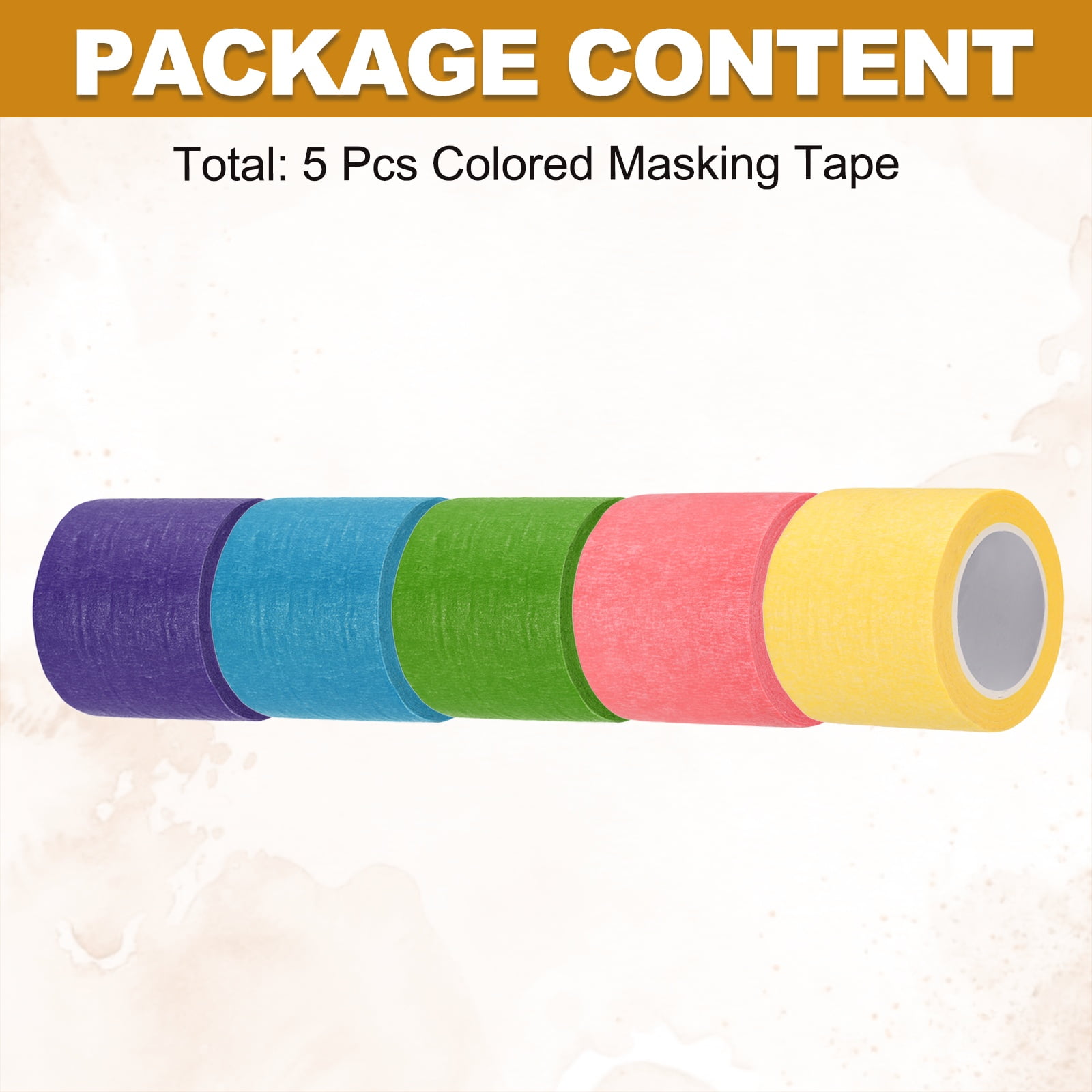 5pcs 2" x 11 Yard Colored Masking Tape, Blue Green Pink Yellow Purple
