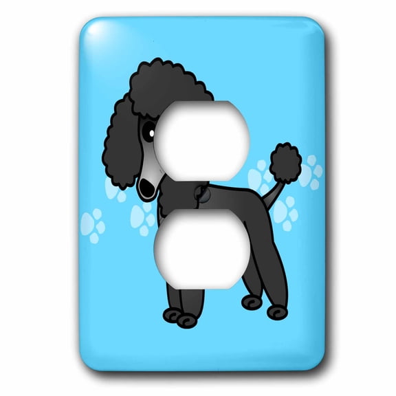 3dRose, Cute Black Poodle Blue Paw Print Background, 2 plug outlet cover