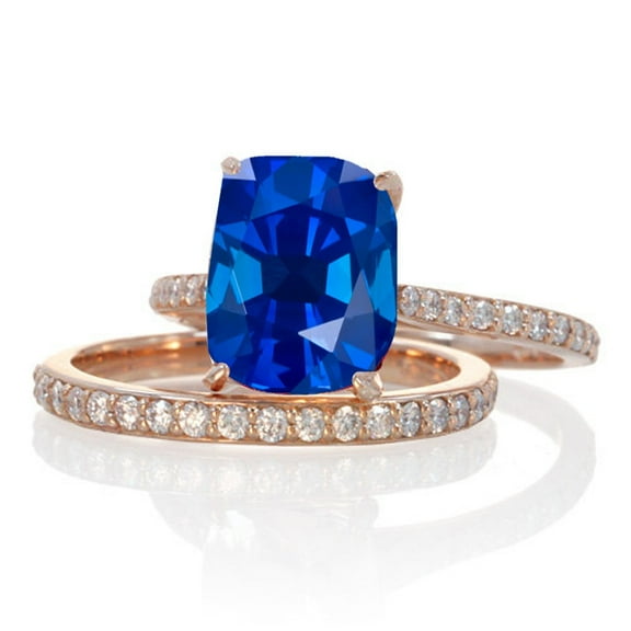 2 Carat Sapphire and Diamond Bridal wedding ring set on 10k Rose Gold