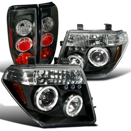 Euro Tail Lamps Crystal - Spec-D Tuning Euro Black 2005-2008 Nissan Frontier Dual Halo Projector Led Headlight + Altezza Tail Lamps (Left + Right) 05 06 07 08