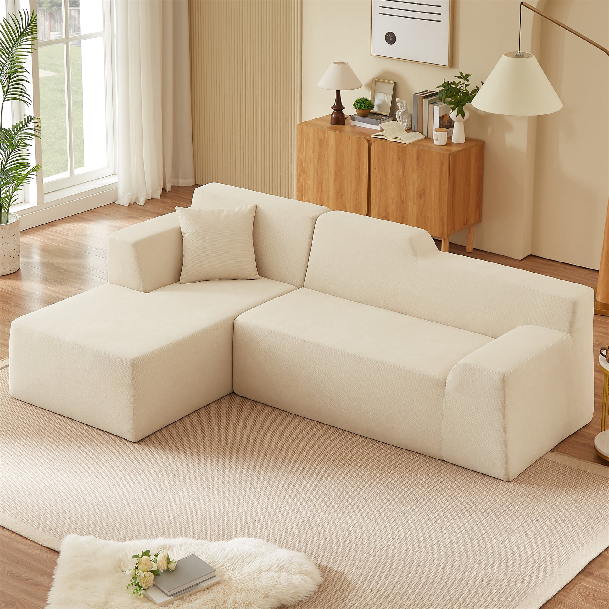 Aukfa 97" Cloud Sectional Sofa Trapezoid Boneless Couch Modular Sofa Bed for Living Room, Left Chaise, Beige