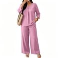 thumbnail image 4 of Two Piece Sets for Women 3/4 Sleeve Button Lounge Sets 2026 Summer Fall Vacation Travel Outfits Fashion Clothing Pink M, 4 of 6