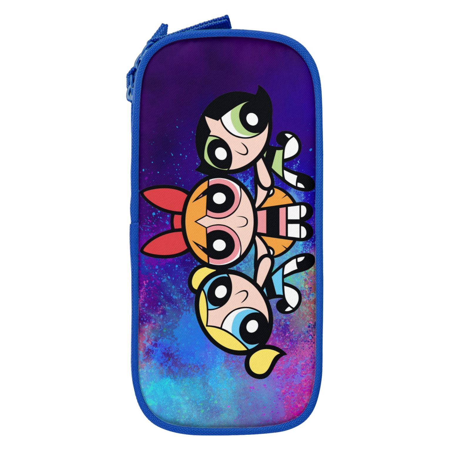 The Powerpuff Gi-rls Pencil Case Large Capacity Pencil Pouch Penbag Office Stationery Organizer Travel Makeup Bag Blue
