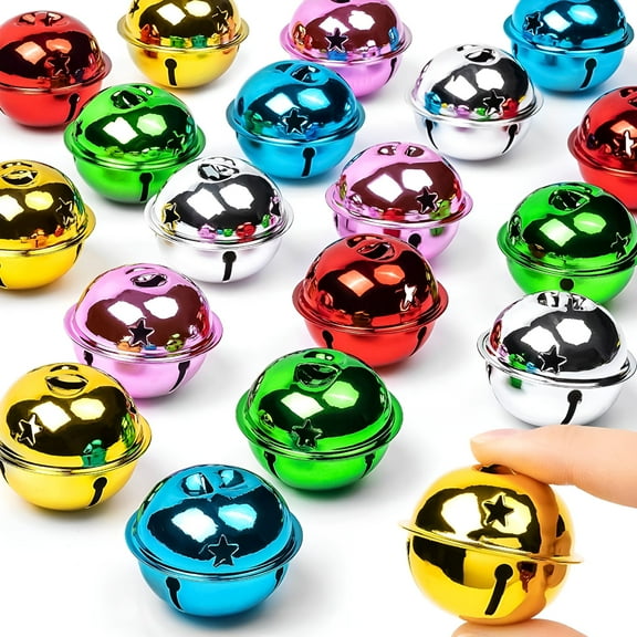 BESTSKY Glitter Star Metal Jingle Bells Multi-Color (18 Count)